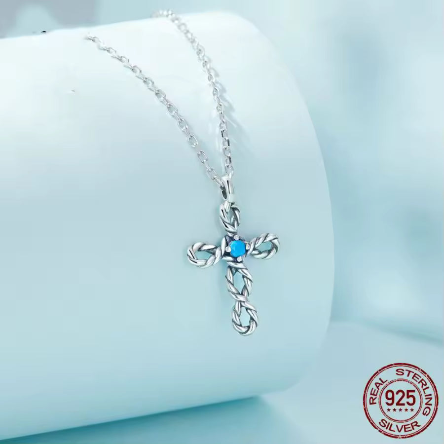 ✝️ Sterling Silver S925 Cross Twist Hollow Zircon Necklace My Store
