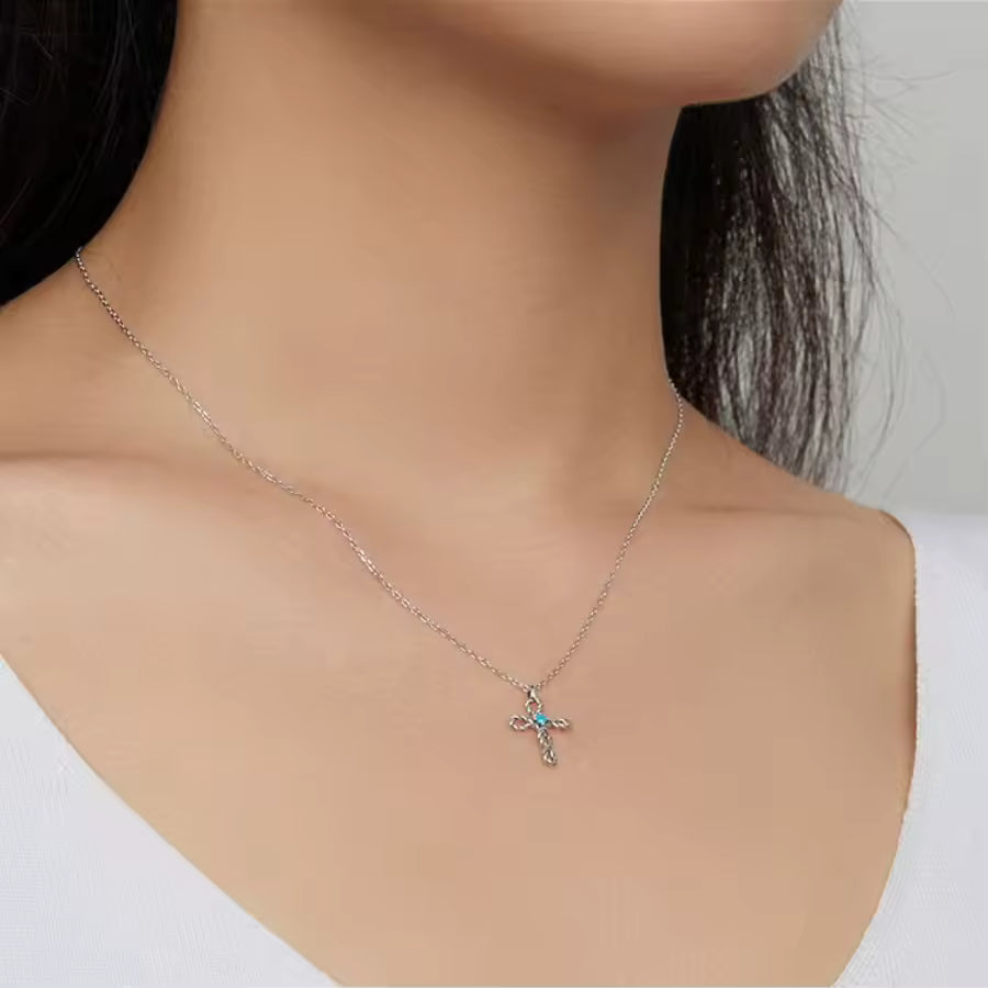 ✝️ Sterling Silver S925 Cross Twist Hollow Zircon Necklace My Store