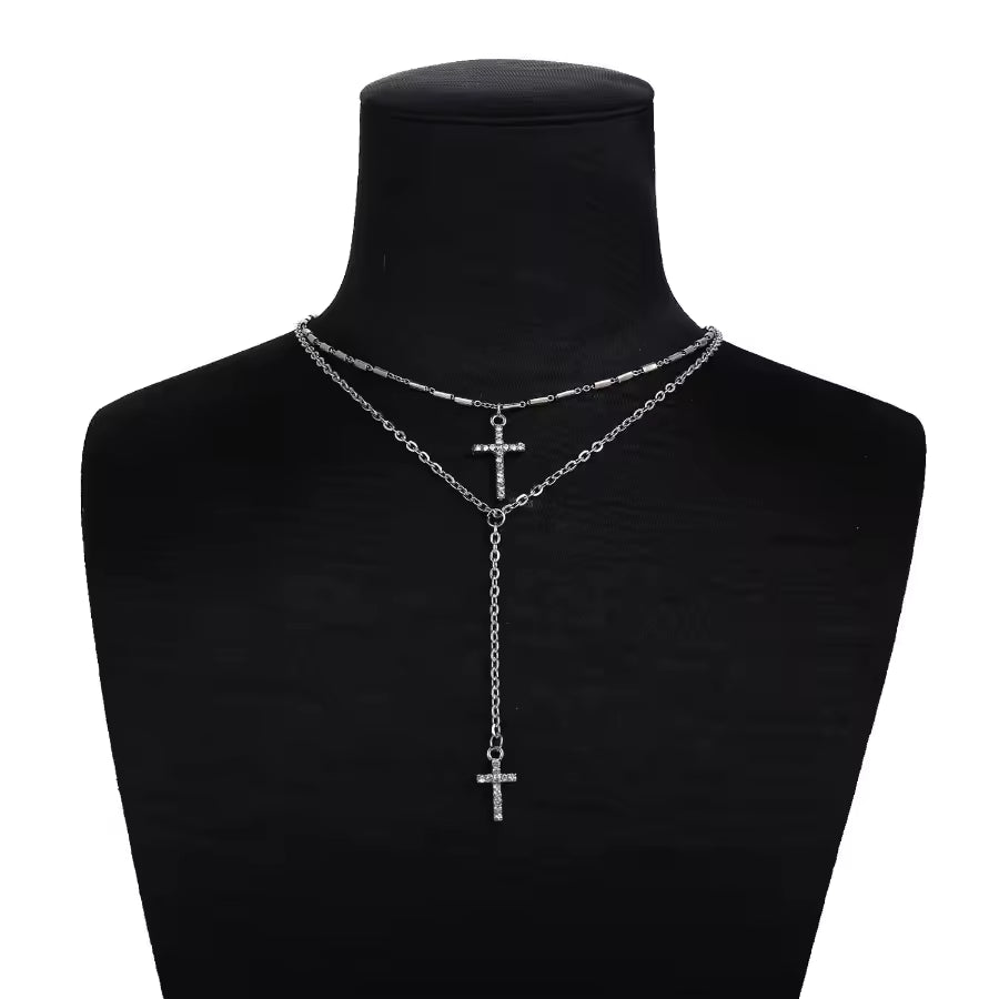 ✝️ Multilayer Double Layer Cross Crystal Necklace Sweater Chain My Store